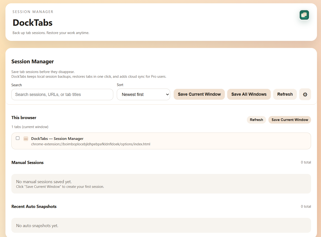 DockTabs options session manager screenshot